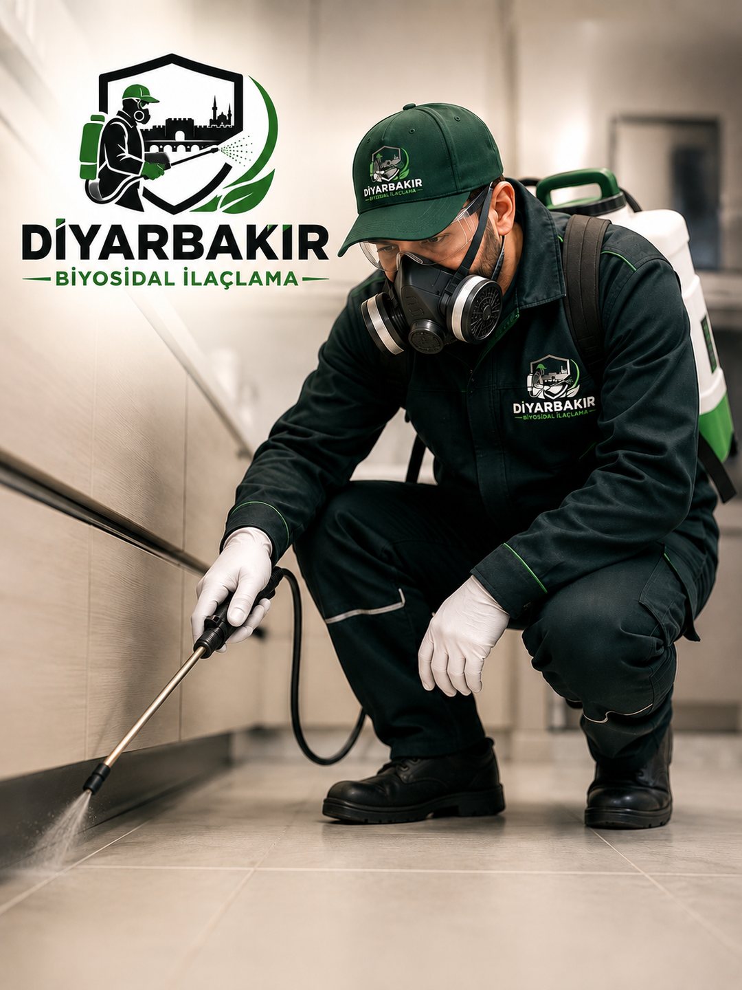İlaçlama uzmanı biyosidal uygulama yaparken